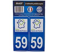 STICKZIF SR59 Autocollant Plaque Département 59, Set de 2 Bleu 2 x 4,5 cm