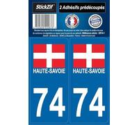 STICKZIF SR74-1 Autocollant Plaque Département 74 Drapeau Haute -Savoie, Set de 2