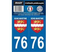 STICKZIF SR76-1 Autocollant Plaque Département 76 Blason Seine-Maritime, Set de 2
