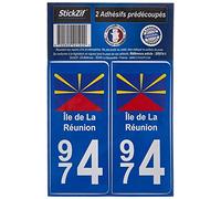 STICKZIF SR974-1 Autocollant Plaque Département 974 Drapeau de la Réunion, Set de 2