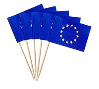 Stidsds Lot de 100 cure-dents drapeau de l'UE pour mini cupcakes, bleu, 3,5 x 2,5 cm