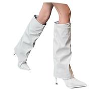 Stiefel Damen Boots Shark overknees mit Absatz weitschaftstiefel Slouchy XXL schaft Herbst weiter Heels für Dicke waden Schwarz Schwarze weitem Wildleder Fold Over Boot Knee High hohe Wide Calf D