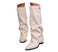 Stiefel Damen Boots Shark overknees mit Absatz weitschaftstiefel Slouchy XXL schaft Herbst weiter Heels für Dicke waden Schwarz Schwarze weitem Wildleder Fold Over Boot Knee High hohe Wide Calf A