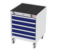 STIER Armoire à tiroirs mobile STIER, avec 5 tiroirs, lxPxH 600x575x790 mm, gris clair/bleu gentiane Quantité:1