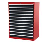 STIER Armoire à tiroirs STIER avec 11 tiroirs, lxPxH 900x575x1 220 mm, rouge/gris anthracite Quantité:1