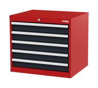 STIER Armoire à tiroirs STIER, avec 5 tiroirs, lxPxH 700x575x620 mm, rouge/gris anthracite Quantité:1