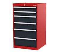 STIER Armoire à tiroirs STIER, avec 6 tiroirs, lxPxH 600x575x1020 mm, rouge/gris anthracite Quantité:1