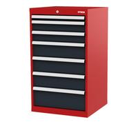 STIER Armoire à tiroirs STIER, avec 7 tiroirs, lxPxH 600x575x1 020 mm, rouge/gris anthracite Quantité:1