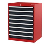 STIER Armoire à tiroirs STIER, avec 8 tiroirs, lxPxH 700x575x920 mm, rouge/gris anthracite Quantité:1