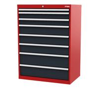 STIER Armoire à tiroirs STIER, avec 8 tiroirs, lxPxH 900x575x1220 mm, rouge/gris anthracite Quantité:1
