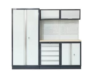 STIER Equipement d'atelier STIER Basic 3 pièces avec panneau perforé et plan de travail en bois multiplis lxPxH 2 275x460x2 000 mm Quantité:1