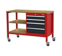 STIER établi bureau mobile STIER avec 4 tiroirs et 2 tablettes en bois, lxPxH 1 300x600x960 mm, RAL 3020 / RAL 7016 Quantité:1
