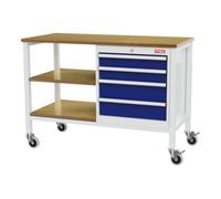STIER établi bureau mobile STIER avec 4 tiroirs et 2 tablettes en bois, lxPxH 1 300x600x960 mm, RAL 7035 / RAL 5010 Quantité:1