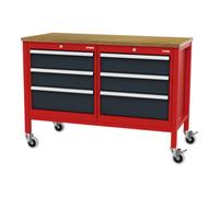 STIER établi bureau mobile STIER avec 6 tiroirs, lxPxH 1 300x600x960 mm, RAL 3020 / RAL 7016 Quantité:1