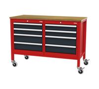 STIER établi bureau mobile STIER avec 8 tiroirs, lxPxH 1 300x600x960 mm, RAL 3020 / RAL 7016 Quantité:1