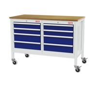 STIER établi bureau mobile STIER avec 8 tiroirs, lxPxH 1 300x600x960 mm, RAL 7035 / RAL 5010 Quantité:1