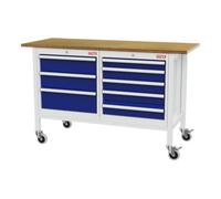 STIER établi bureau mobile STIER avec 8 tiroirs, lxPxH 1 500x600x960 mm, RAL 7035 / RAL 5010 Quantité:1