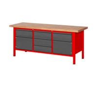 STIER Etabli réglable en hauteur STIER Premium avec 5 tiroirs et 2 portes battantes, lxPxH 2 000x700x840-1 040 mm, RAL 3000 / anthracite métallisé Quantité:1