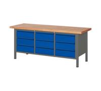 STIER Etabli réglable en hauteur STIER Premium avec 9 tiroirs, lxPxH 2 000x700x840-1 040 mm, anthracite métallisé / RAL 5010 Quantité:1