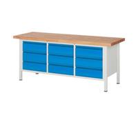 STIER Etabli réglable en hauteur STIER Premium avec 9 tiroirs, lxPxH 2 000x700x840-1 040 mm, RAL 7035 / RAL 5012 Quantité:1