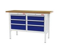 STIER établi STIER avec 6 tiroirs, lxPxH 1 500x600x960 mm, RAL 7035 / RAL 5010 Quantité:1