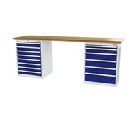 STIER établi STIER, lxPxH 2 500x600x960 mm, avec 2 caissons d'armoire de 700 mm de large, RAL 7035 / RAL 5010 Quantité:1