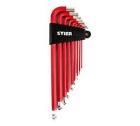 STIER Jeu de 9 clés mâles coudées 6 pans 1,5-10 mm, longues, tête sphérique, acier au chrome-vanadium, jeu de clés, jeu de douilles mâles