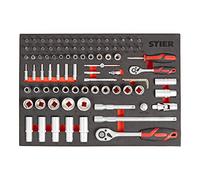 STIER Jeu de 92 douilles 1/4'' 1/2'' dans garniture en mousse souple (EVA), Carré creux, Acier au chrome-vanadium, Jeux de clés, outils à douilles