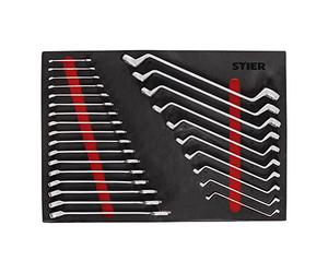 STIER Jeu de clés mixtes et de clés polygonales doubles 27 pièces, dans un compartiment en mousse tendre (EVA), Acier au chrome-vanadium, 570 x 400 x 30 mm, jeu de douilles, insert mousse