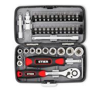 STIER Jeu de douilles et d'embouts 1/4" 38 pcs, Carré creux, Acier au chrome-vanadium, Jeux de clés, outils à douilles