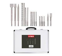 STIER Jeu de forets et de burins SDS-Plus 17 pièces, fixation SDS Plus, forets longues, avec tête sphérique, pour perçage, burinage, démolition,