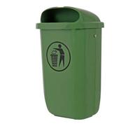 STIER Poubelle avec housse anti-pluie, volume : 50 l, couleur : vert, dimensions : 432 x 334 x 745 mm, poubelle pour montage sur pieux, mâts et murs, procédé de moulage par injection conforme à la
