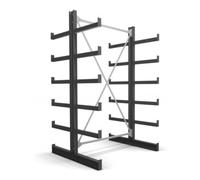STIER Rayonnage à bras en porte-à-faux STIER, double, 1 travée avec 5 niveaux 1300x2000x500 mm Quantité:1
