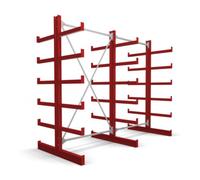 STIER Rayonnage à bras en porte-à-faux STIER, double, 2 travées avec 5 niveaux 2600x2000x500 mm, rouge feu Quantité:1