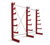 STIER Rayonnage à bras en porte-à-faux STIER, simple, 2 travées avec 6 niveaux décroissants 2600x2000x500 mm, rouge feu Quantité:1