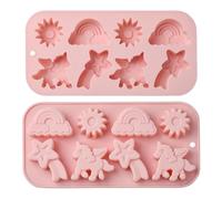 Stiesy 2 Moules en Silicone Licorne Rose Réutilisables Moules en Forme de Soleil et Arc-en-ciel Moules de Coulage Créatifs pour Chocolat, Savon, Gâteau, Bonbon, Pudding et Décoration