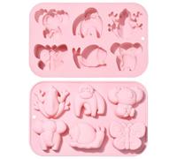 Stiesy 2 pièces 6 cavités Moules en silicone pour animaux de dessin animé Moules réutilisables en forme de papillon et d'éléphant pour pâte à sucre, gâteau, insectes, pâtisserie, bonbons, chocolat