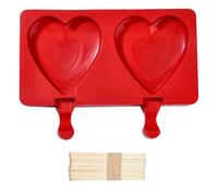 Stiesy 2 pièces moules en silicone cœur rouge moules en silicone sucette forme cœur d'amour sucettes glacées qualité alimentaire moules en silicone avec bâtons en bois pour bonbons chocolat glace DIY