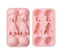 Stiesy 2Pcs Moules en Silicone Thème Espace Astronautes en Rose Moules de Fusée pour le Chocolat, la Pâtisserie, la Décoration de Gâteaux, de Cupcakes, de Cookies