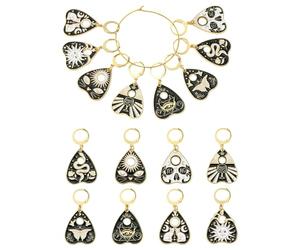 Stiesy 8 pièces marqueurs de points en forme de cœur noir gothique, planche de divination, crochet, levier, anneau en émail, marqueurs de points pour tricot, création de bijoux, création de bijoux