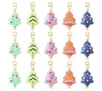 Stiesy Breloques en céramique faites à la main en forme d'animal et fleur pour la fabrication de bijoux, bracelets, colliers, boucles d'oreilles, Mixed Colors Christmas Tree-15Pcs, Céramique, Pas de