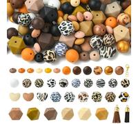 Stiesy Kit de perles focales hexagonales en silicone avec imprimé léopard - Perles d'espacement rondes en silicone de 15 mm et 12 mm avec pendentif pompon pour fabrication de bracelets, stylos,