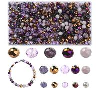 Stiesy Lot de 1 000 perles rondes en verre à facettes de 4 mm, 6 mm, 8 mm, pour colliers, bracelets, boucles d'oreilles, loisirs créatifs et décoration d'intérieur - Violet
