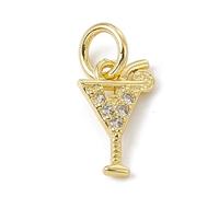 Stiesy Lot de 10 breloques en laiton plaqué or 18 carats en forme de tasse à cocktail en oxyde de zirconium pour la fabrication de bijoux sur le thème du vin, idée cadeau de fête
