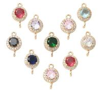 Stiesy Lot de 10 breloques rondes et plates en laiton plaqué or avec cristaux à facettes pour la fabrication de bijoux, bracelets, colliers, loisirs créatifs