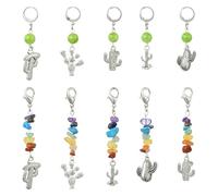 Stiesy Lot de 10 marqueurs de point de cactus 7 chakras en argent tibétain avec fermoirs pour la fabrication de bijoux, tricot, loisirs créatifs