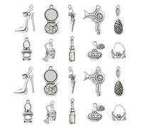 Stiesy Lot de 100 breloques en argent vieilli pour sac à main, parapluie tibétain, parfum, talons, loisirs créatifs, fabrication de bijoux