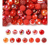 Stiesy Lot de 100 grosses perles rondes en acrylique pour bracelets de Saint-Valentin, décoration de Noël, fabrication de cadeaux - Rouge - 15,5 mm