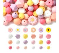 Stiesy Lot de 114 perles focales hexagonales en silicone de formes assorties - 12 mm, 10 mm, 15 mm - Perles d'espacement en vrac pour porte-clés, bagues, bracelets, colliers, bijoux