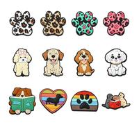 Stiesy Lot de 12 perles en silicone sur le thème du chien, patte d'animal domestique, personnages arc-en-ciel, cœur, perles d'espacement pour travaux manuels, porte-clés, cordon, fabrication de bijoux